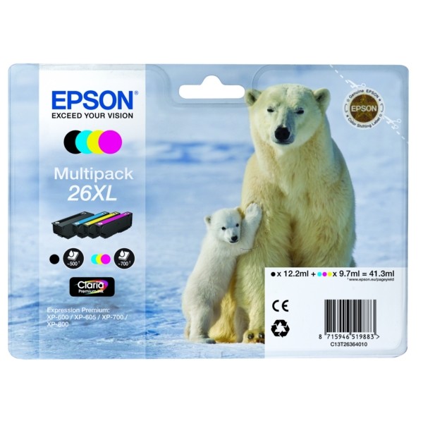 Epson Tintenpatrone MultiPack Bk,C,M,Y XL 26XL C13T26364010