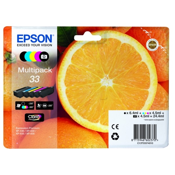 Epson Tintenpatrone MultiPack Bk,C,M,Y,PBK 33 C13T33374010