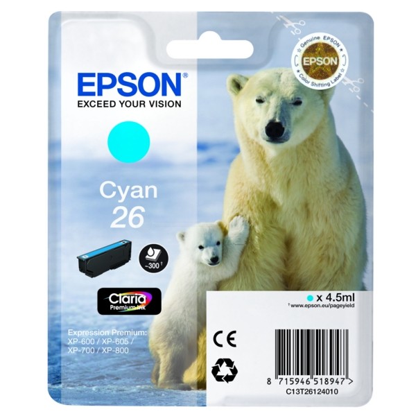 Epson Tintenpatrone cyan 26 C13T26124010